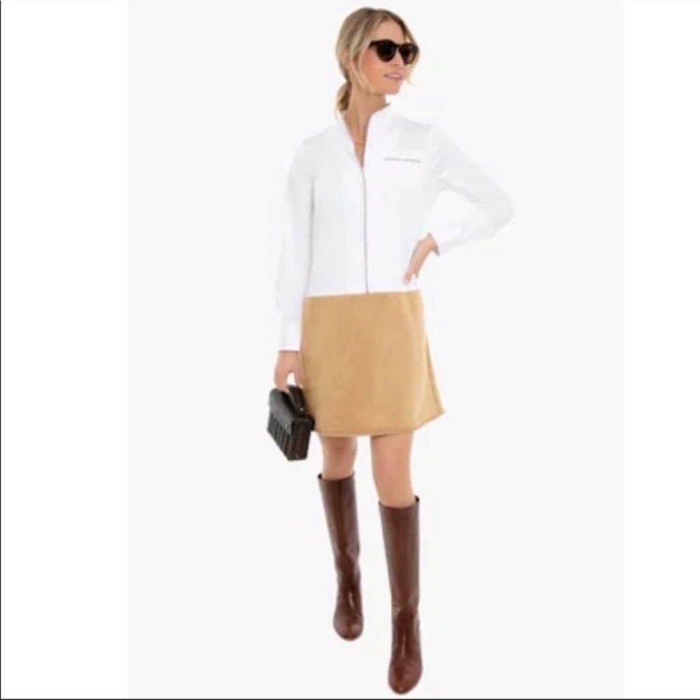 Tuckernuck Tan and White Delphina Shirt Dress Size XXS